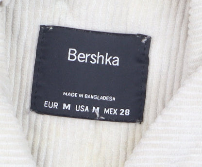 Bershka Men's Beige Corduroy Button-Up Casual Shirt Size M