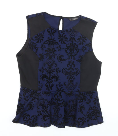 Dorothy Perkins Womens Blue Velvet Floral Peplum Sleeveless Blouse Size 18