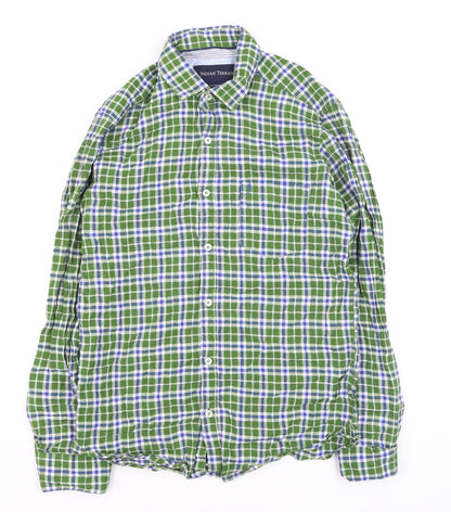 Indian Terrain Men's Green Check Long Sleeve Cotton Shirt L