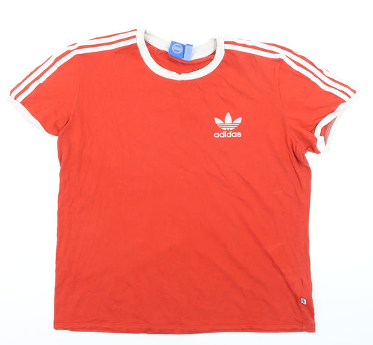 Adidas Men's Red Ringer T-Shirt Size L Short Sleeve Retro Logo Top