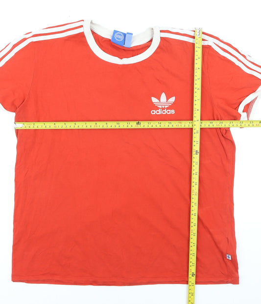 Adidas Men's Red Ringer T-Shirt Size L Short Sleeve Retro Logo Top