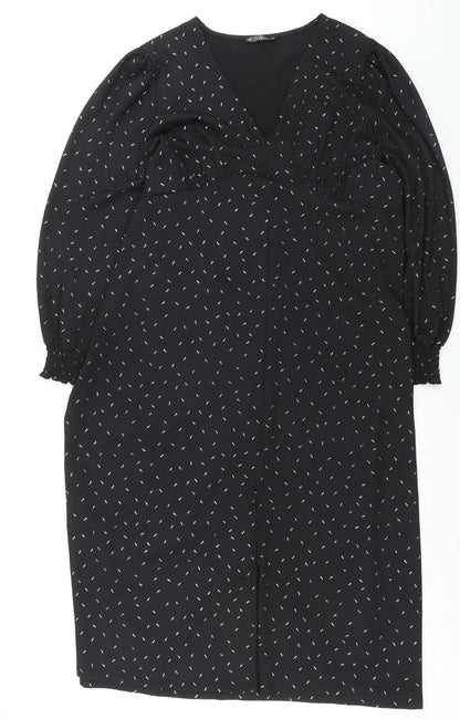 Dunnes Women Black XL V-Neck Long Sleeve Shift Dress