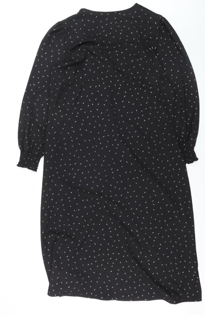Dunnes Women Black XL V-Neck Long Sleeve Shift Dress