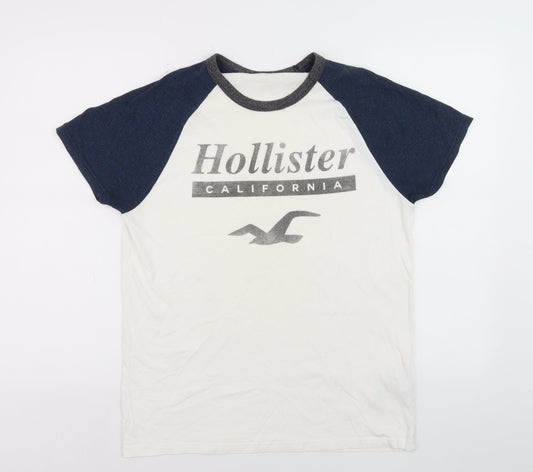 Hollister Men's Blue & White Raglan Crew Neck T-Shirt Size S