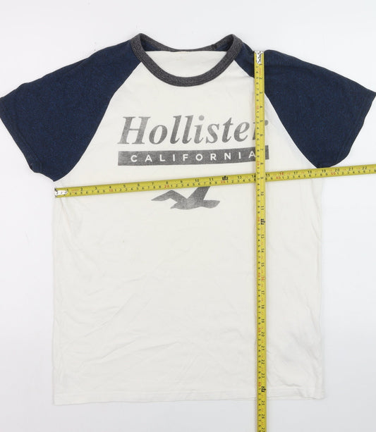 Hollister Men's Blue & White Raglan Crew Neck T-Shirt Size S