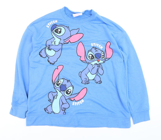 Primark Disney Stitch Blue Sweatshirt Women L Pullover Crew Neck