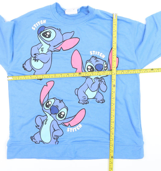 Primark Disney Stitch Blue Sweatshirt Women L Pullover Crew Neck
