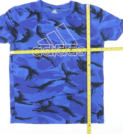 Adidas Boys Blue Camouflage Logo T-Shirt Size 14-16 Years Short Sleeve