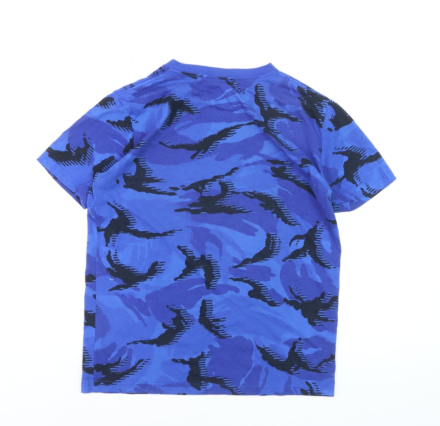 Adidas Boys Blue Camouflage Logo T-Shirt Size 14-16 Years Short Sleeve