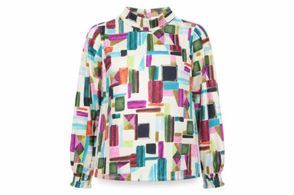 Tinta Women's Multicoloured Geometric High Neck Long Sleeve Tunic Blouse Size 16