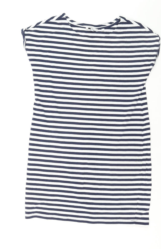 Next Womens Blue Striped Cotton Boat Neck T-Shirt Size 10