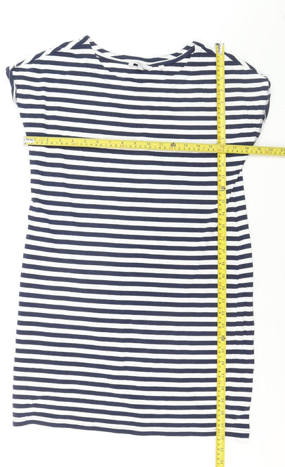 Next Womens Blue Striped Cotton Boat Neck T-Shirt Size 10