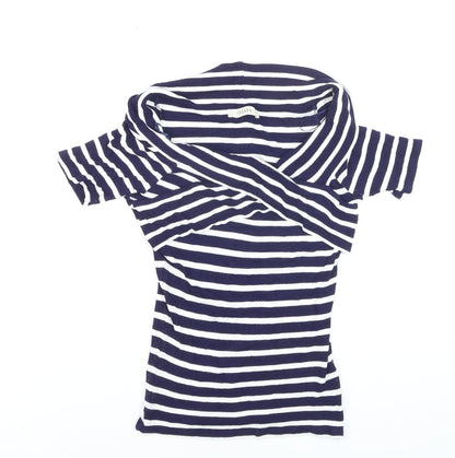Oasis Women's Blue White Striped Off Shoulder T-Shirt Size M