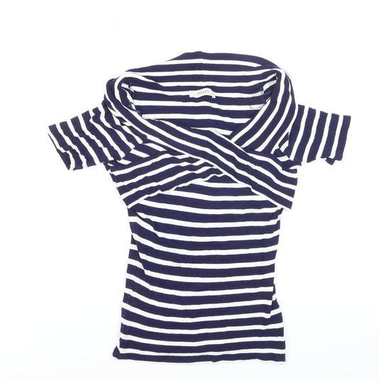 Oasis Women's Blue White Striped Off Shoulder T-Shirt Size M
