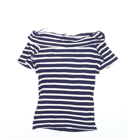 Oasis Women's Blue White Striped Off Shoulder T-Shirt Size M