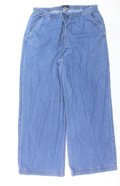 F&F Women's Blue Wide-Leg Denim Jeans Size 16 with Elastic Waist
