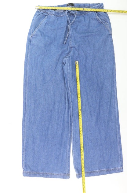 F&F Women's Blue Wide-Leg Denim Jeans Size 16 with Elastic Waist