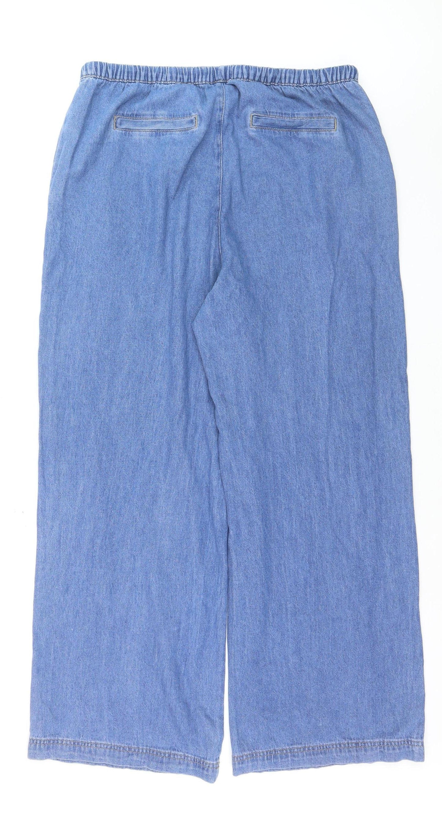 F&F Women's Blue Wide-Leg Denim Jeans Size 16 with Elastic Waist