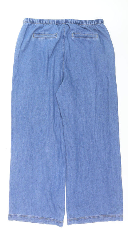 F&F Women's Blue Wide-Leg Denim Jeans Size 16 with Elastic Waist