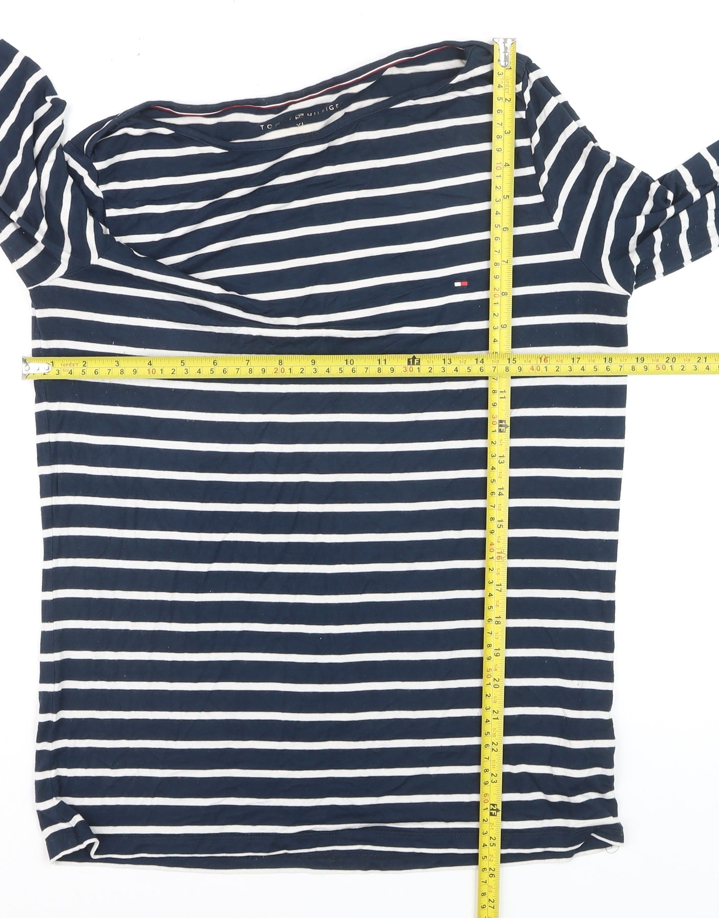 Tommy Hilfiger Womens Blue Striped 3/4 Sleeve Cotton T-Shirt XL