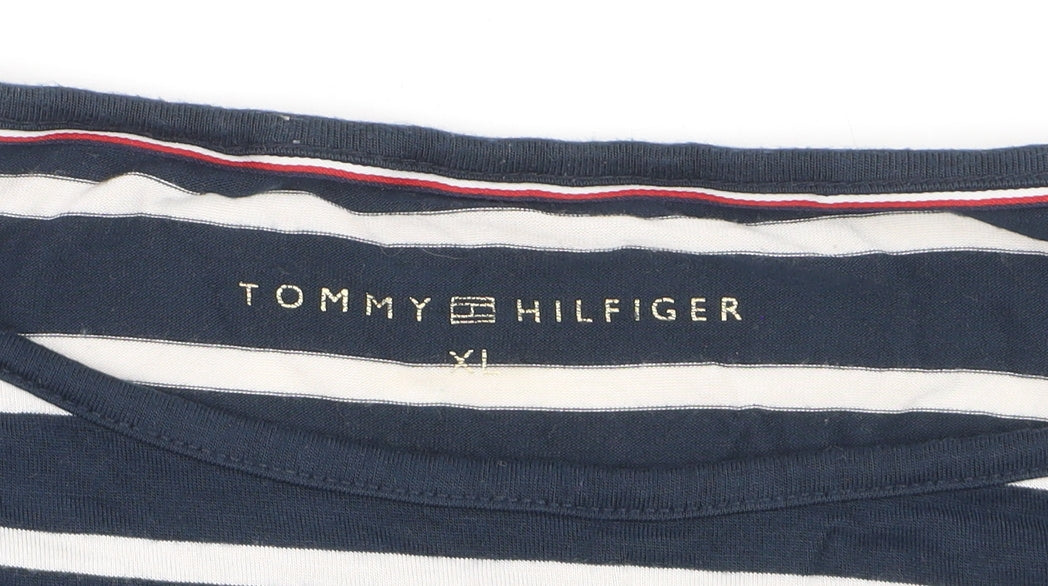 Tommy Hilfiger Womens Blue Striped 3/4 Sleeve Cotton T-Shirt XL