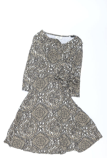 Wallis Petite Beige Geometric Fit & Flare Dress Women’s Size 12