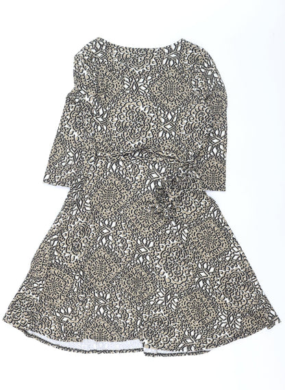 Wallis Petite Beige Geometric Fit & Flare Dress Women’s Size 12