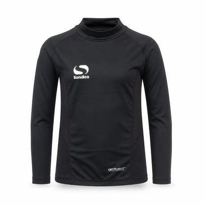 Front view of Sondico boys’ black 7-8 years long sleeve compression t-shirt