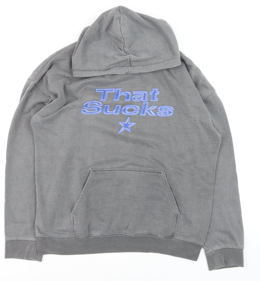 Hoxton Chic Men's Grey Pullover Hoodie M Funny Graphic Fleece