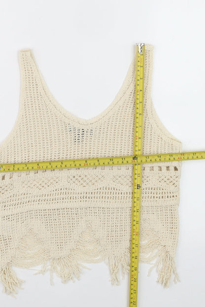 Pink Vanilla Womens Beige Crochet Fringe Tank Top S Boho Summer Camisole