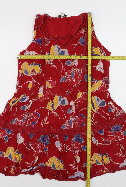 Next Women Red Floral A-Line Sleeveless Summer Dress Size 16
