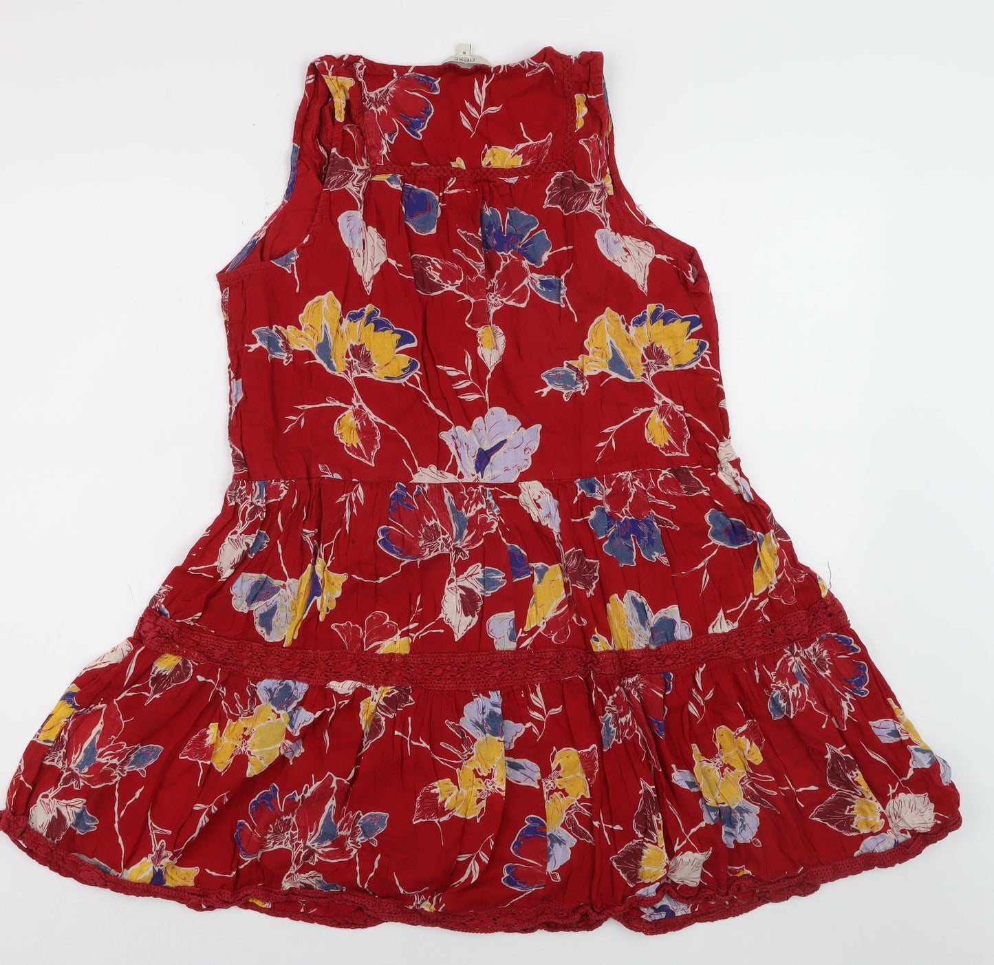 Next Women Red Floral A-Line Sleeveless Summer Dress Size 16