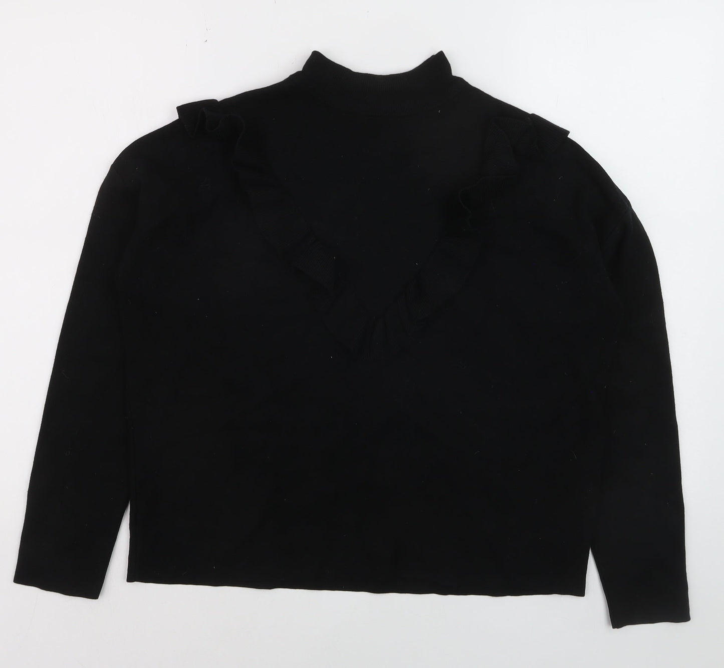 New Look Women’s Black Mock Neck Ruffle Knit Jumper Size 12