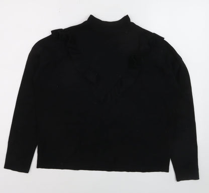 New Look Women’s Black Mock Neck Ruffle Knit Jumper Size 12
