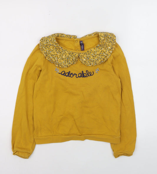 Sergent Major Girls Yellow Floral Collar Long Sleeve Top Size 7 Years
