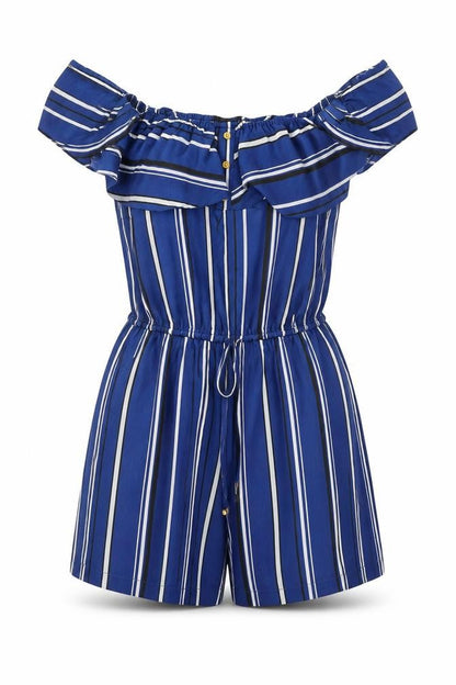 Atmosphere Women Blue Striped Off Shoulder Playsuit Size 10