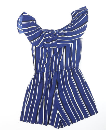 Atmosphere Women Blue Striped Off Shoulder Playsuit Size 10