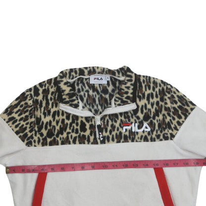 Fila Womens White Leopard 1/2 Zip Pullover Sweatshirt Size S