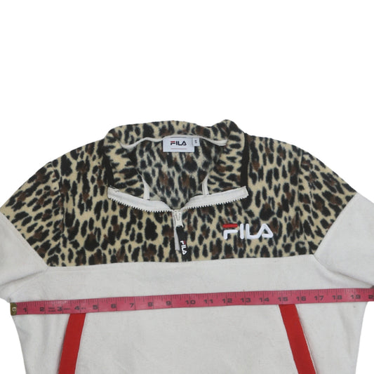 Fila Womens White Leopard 1/2 Zip Pullover Sweatshirt Size S