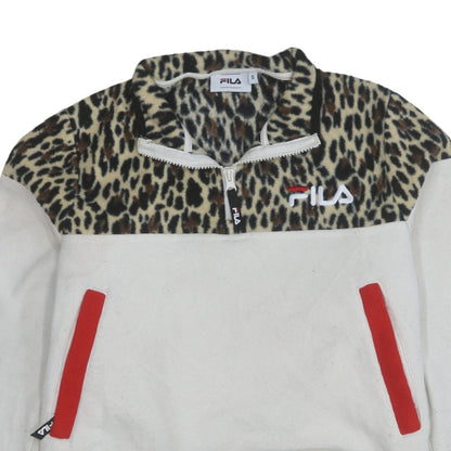 Fila Womens White Leopard 1/2 Zip Pullover Sweatshirt Size S