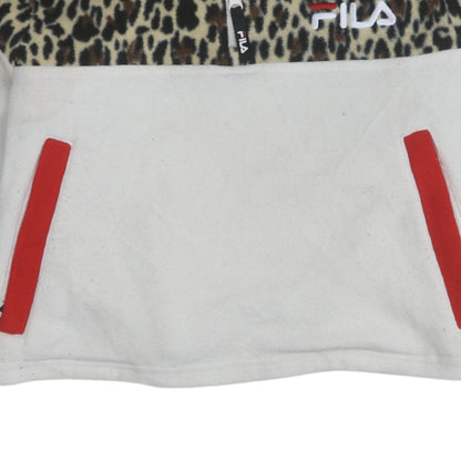 Fila Womens White Leopard 1/2 Zip Pullover Sweatshirt Size S
