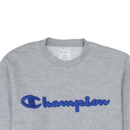 Champion Men's Grey Crew Neck Embroidered Logo Sweatshirt M