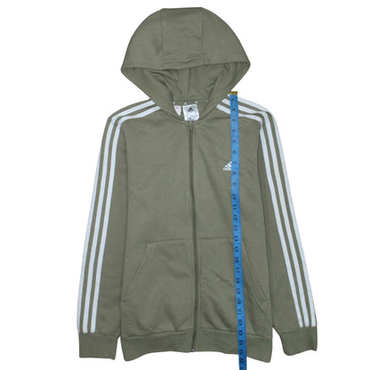 Adidas Boys Green Full Zip Hoodie 13-14 Years Regular Fit Sportswear