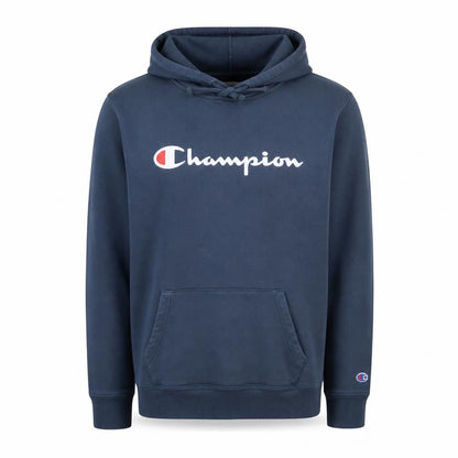 Champion Men Blue Pullover Hoodie L Graphic Logo Fleece Sweatshirt