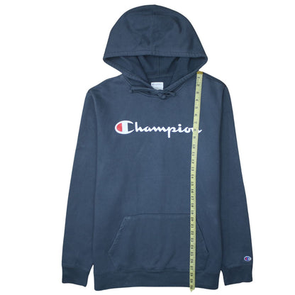 Champion Men Blue Pullover Hoodie L Graphic Logo Fleece Sweatshirt