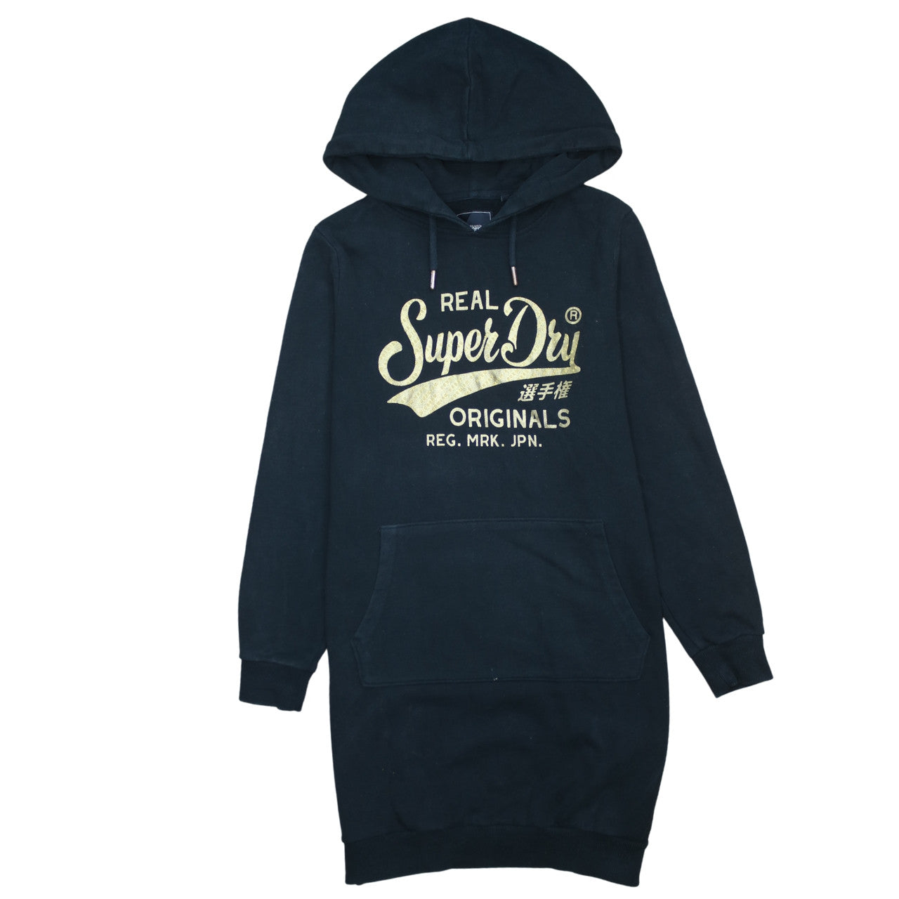 Superdry Womens Black Size 14 Hooded Sweatshirt Dress Logo Glitter Long Sleeve Casual