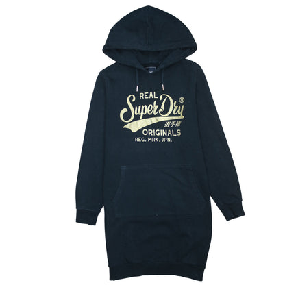 Superdry Womens Black Size 14 Hooded Sweatshirt Dress Logo Glitter Long Sleeve Casual