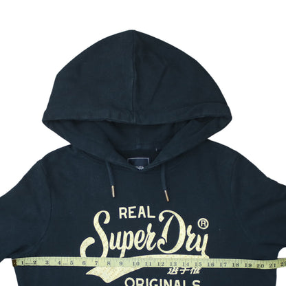 Superdry Womens Black Size 14 Hooded Sweatshirt Dress Logo Glitter Long Sleeve Casual