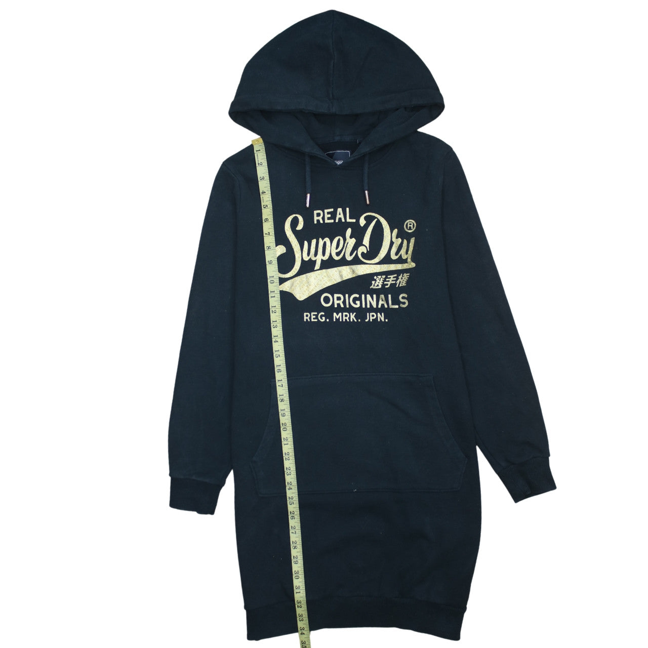 Superdry Womens Black Size 14 Hooded Sweatshirt Dress Logo Glitter Long Sleeve Casual