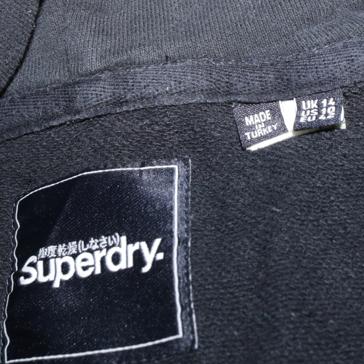 Superdry Womens Black Size 14 Hooded Sweatshirt Dress Logo Glitter Long Sleeve Casual